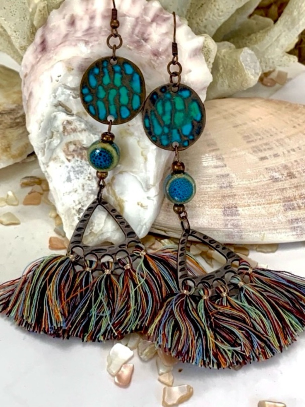 Southwestern Copper Beaded Tassel Earrings